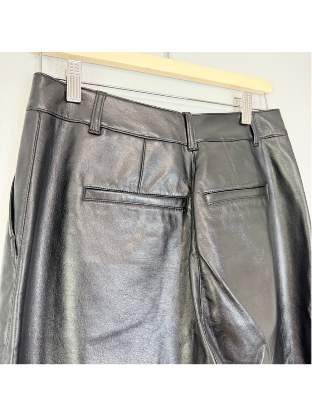AMERICAN TALL Black Faux Vegan Leather High Rise Pants Women's Size 12 XT - Picture 6 of 13